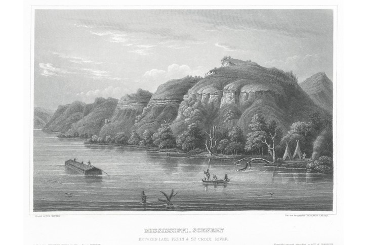 Missisippi Lake Pepin, Meyer, oceloryt, 1850