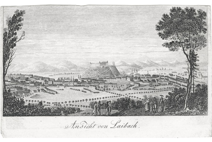 Lublaň - Laibach, mědiryt, 1826