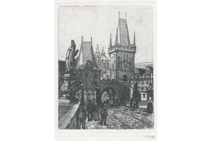 Praha Mostecká věž,  G. Maran, lept , (1940)