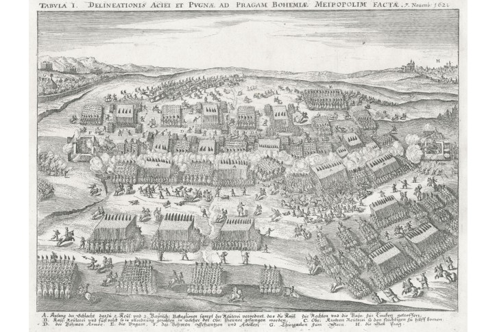 Bitva na Bílé Hoře, I.,II., Merian, mědiryt, 1635