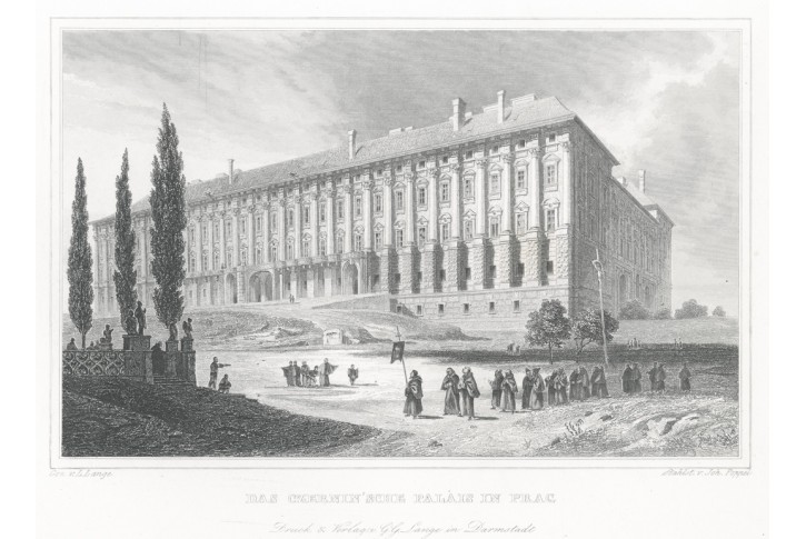 Praha Černínský palác, Lange, oceloryt, 1841