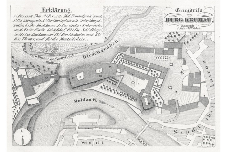 Český Krumlov půdorys, Heber , litografie, 1844