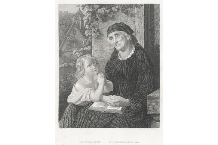 Večerní modlitba, Lloyd,, oceloryt, (1860)