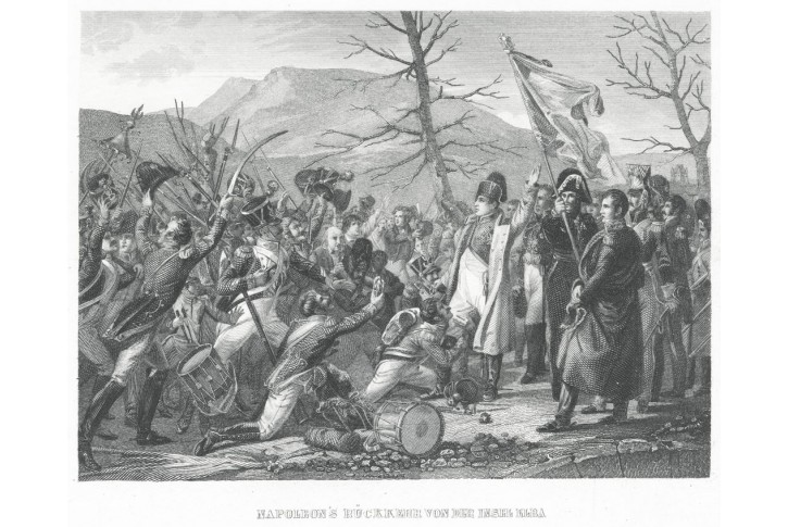 Napoleon návrat z Elby, oceloryt, (1850)