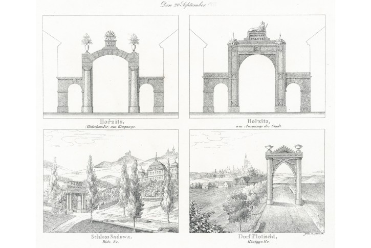 Hořice, Sadová, Glasser, litografie, 1836