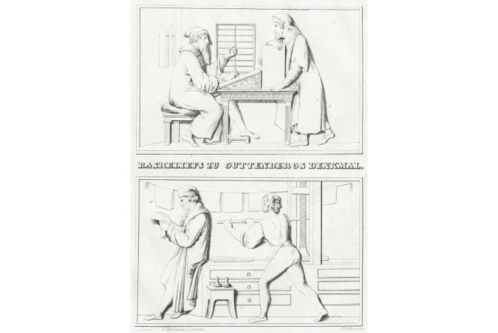 Guttenberg pomník, Medau, litografie, 1838