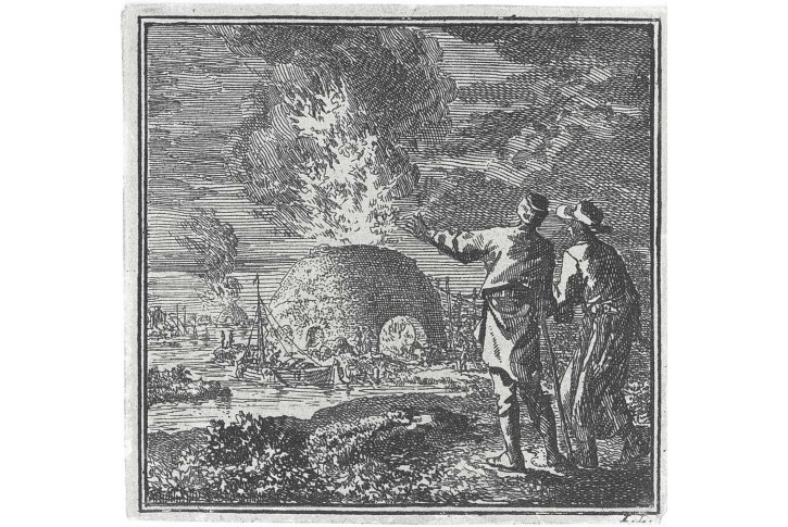 Muži sledijí požár, ,Jan Luyken, , mědiryt, 1711