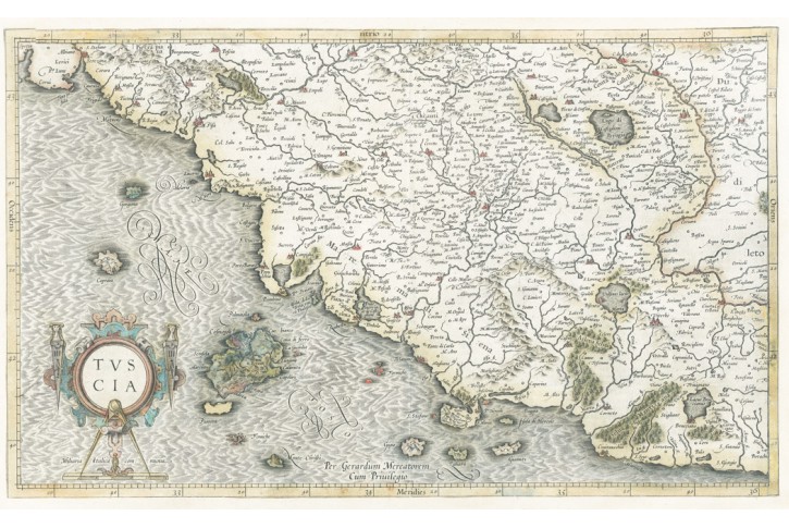 Mercator - Hondius, Toskana, kolor. mědiryt, 1623