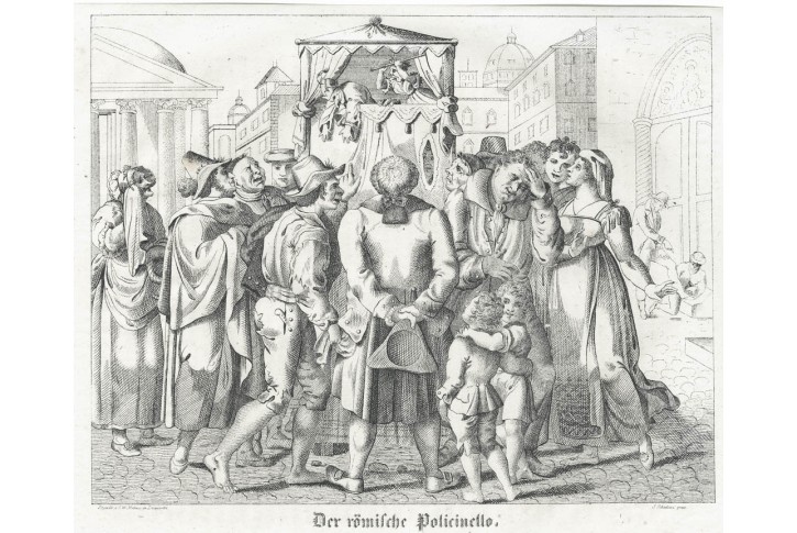 Řim Policinello, Medau, litografie, (1840)