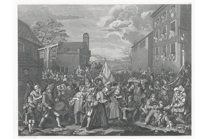 Pochod do Finchley, Riepen- Hogarth mědiryt, 1830