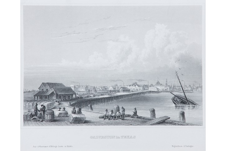 Galveston Texas, oceloryt, 1850