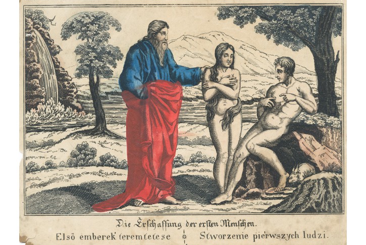 Adam a Eva strvoření, kolor. mědiryt, (1820)