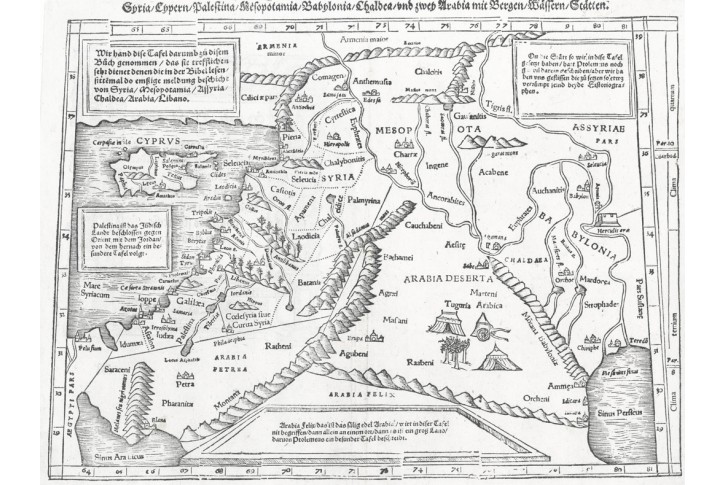 Syria Cypern Palestina, Münster, dřevořez, 1574