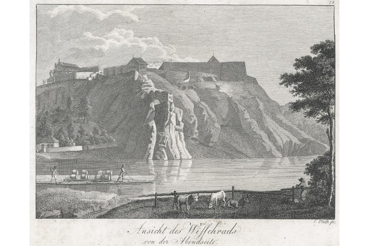 Praha Vyšehrad od západu, Hyllos, mědiryt, 1819