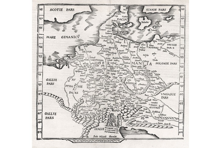 Ptolemaus - Fries : Čechy Germania, dřevořez, 1541