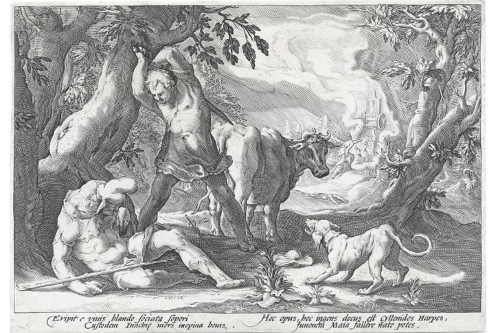 Merkur vraždí Arga, Goltzius dílna, mědiryt 1589