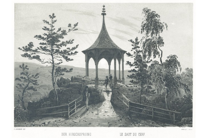 Karlovy Vary Jelení skok, Sandmann, litogr, (1850)