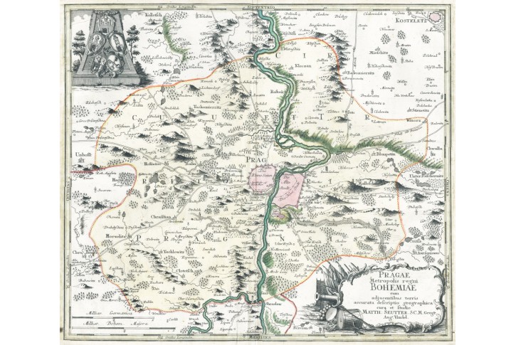 Seutter : Pragae metropolis, kolor. mědiryt, 1740