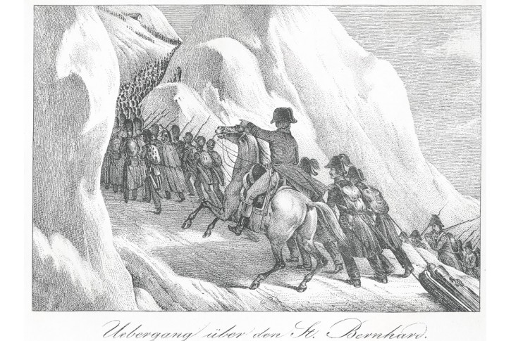 Napoleon průsmyk St. Bernhard, litografie, (1840)