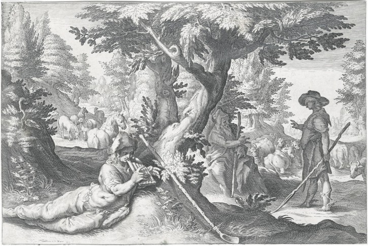 Merkur a Batus, Goltzius dílna, mědiryt 1589