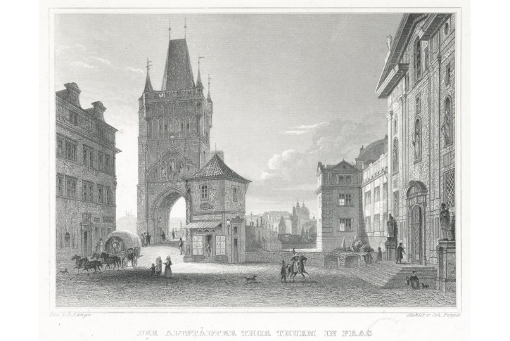 Praha Křížovnické nám., Lange, oceloryt, 1841