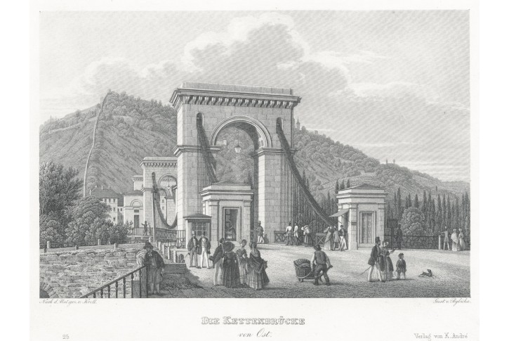 Praha Řetězový most, oceloryt, (1850)