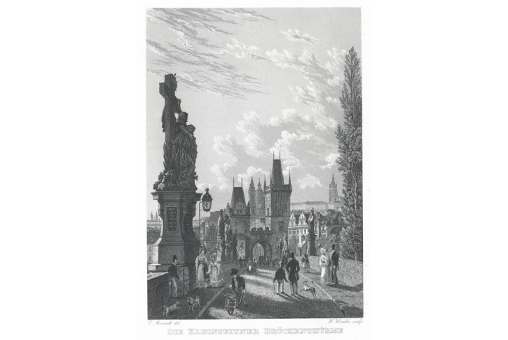 Praha Karlův most, Morstadt, oceloryt, (1850)