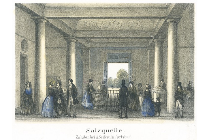 Karlovy Vary Salzquelle, kolor. litografie, (1860)