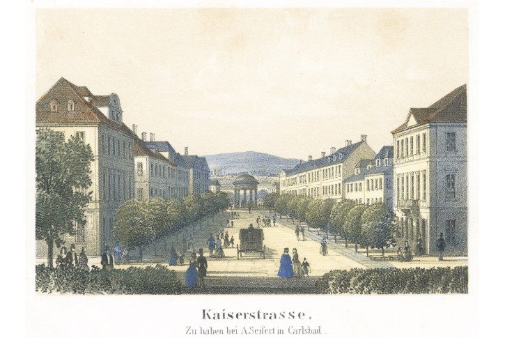 Karlovy Vary Kaiserstrasse, kolor. litograf (1860)