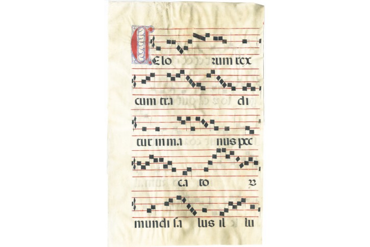 List z chor&aacute;ln&iacute; knihy na pergamenu, 16 stol.