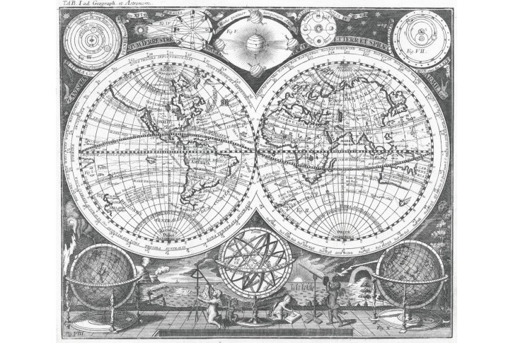 Planisphaeriun , H&uuml;bner , mědiryt , (1750)