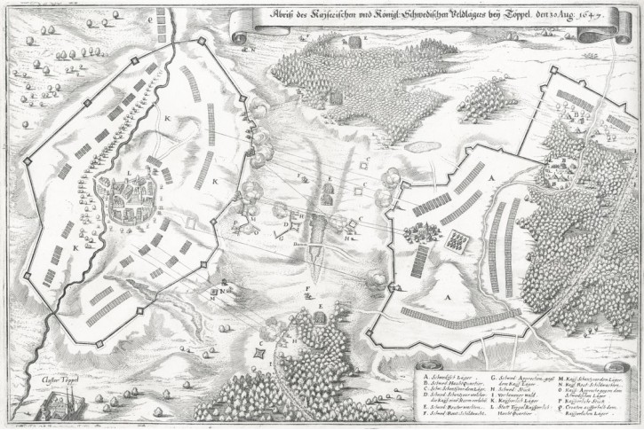 Tepl&aacute; kl&aacute;&scaron;ter bitva, Merian M.,  mědiryt 1647