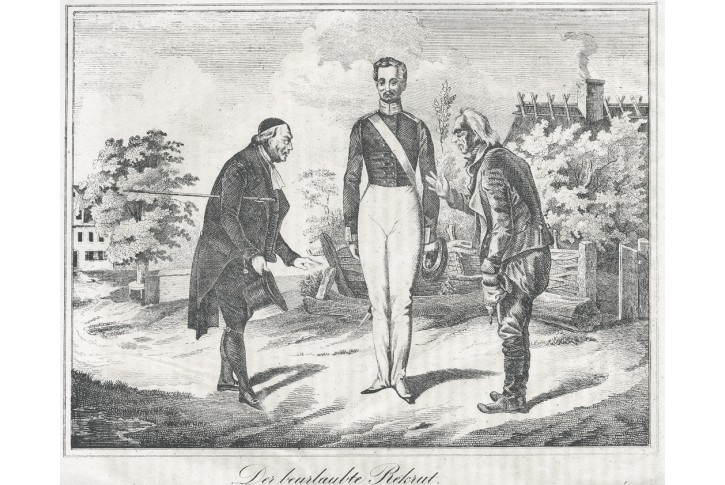 Rekrut na dovolen&eacute;, Medau,  litografie, (1840)