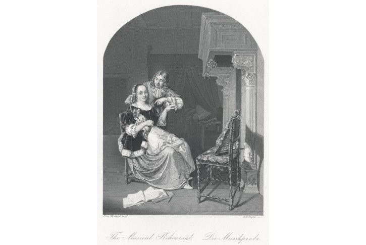 Hra na housle v&yacute;uka, Payne, oceloryt, 1860