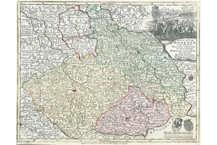 Seutter G.M.: Reg. Bohemia, kolor. mědiryt, 1740