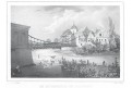 Jaroměř řetězov&yacute; most, Semmler, litografie, 1845