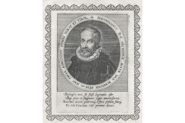Maxmilian arcivevoda rak.,  Merian, mědiryt, 1643