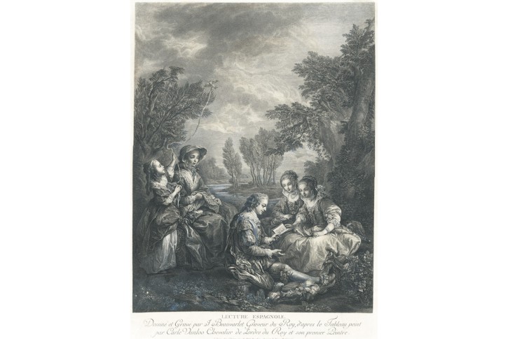 Lecture Espagnole, Beauvarlet, mědiryt, 1754