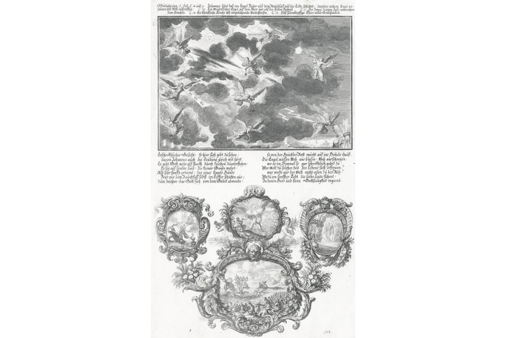 Zjeven&iacute; sv. Jana, J. U. Kraus, mědiryt, 1694