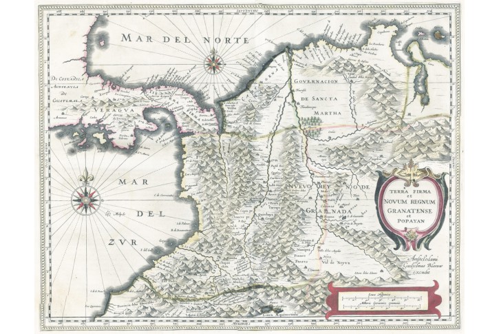 Blaeu G.: Terra firma, kolor. mědiryt, 1644