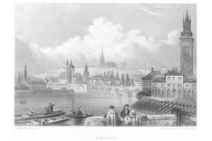 Praha celkov&yacute; pohled, Rouargue, oceloryt 1860