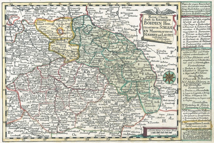 Schreiber : B&ouml;hmen Reisekarte, mědiryt, 1740