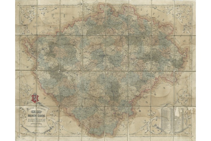 Erben J.: Mapa Kr&aacute;lovstv&iacute; česk&eacute;ho, litografie, 