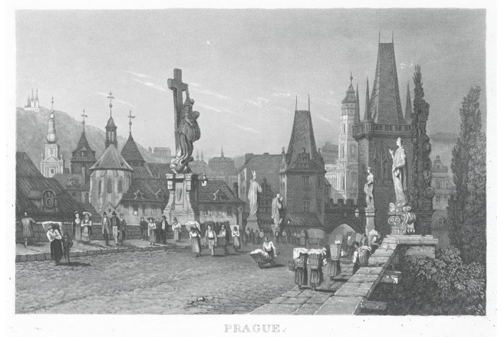 Praha Karlův most, oceloryt (1850)
