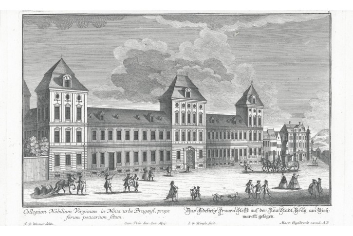 Praha V&scaron;eobecn&aacute; nemocnice , Werner, Mědiryt, 1740