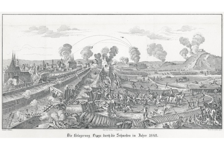 Praha obl&eacute;h&aacute;n&iacute; podle &Scaron;kr&eacute;ty, litografie, 1852