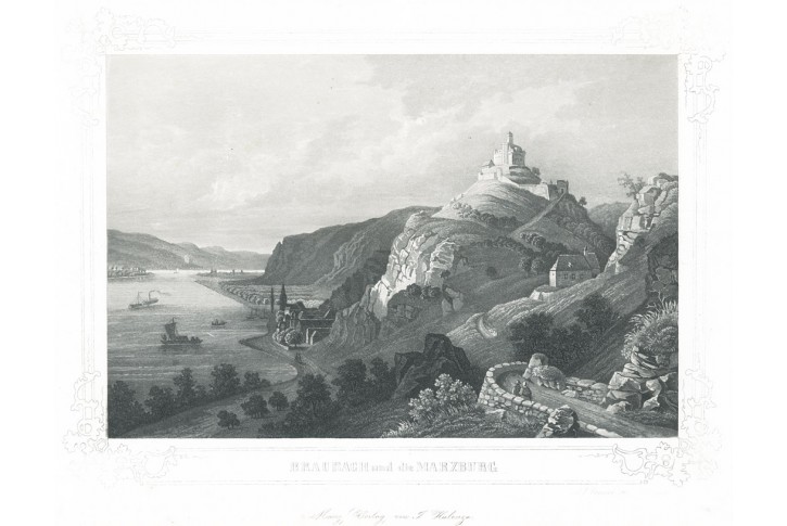 Braubach a Marxburg, Halenza, akvatinta, (1840)