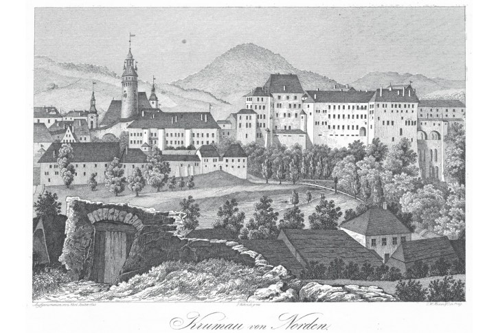 Česk&yacute; Krumlov od severu, Heber , litografie, 1844