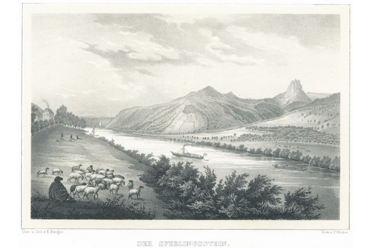 Vrabinec hrad, Semmler, litografie, 1845