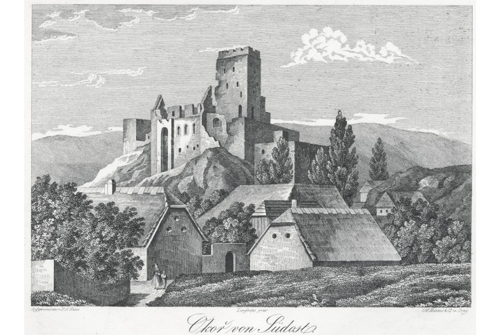 Okoř od jihov&yacute;chodu, Heber, litografie, 1844